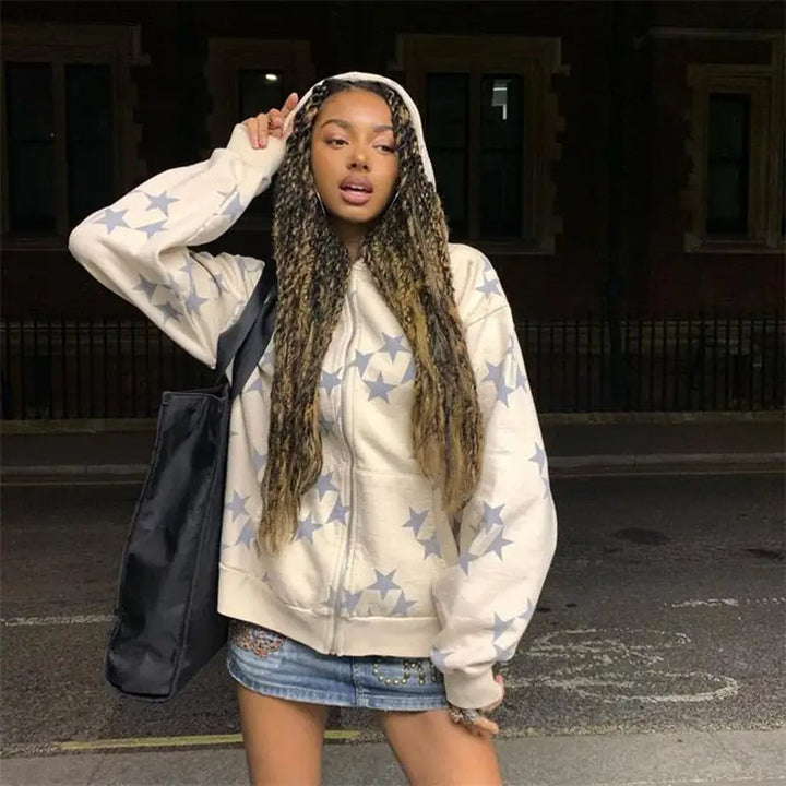 Y2k star graphic hoodies for a retro trendy look - white / s