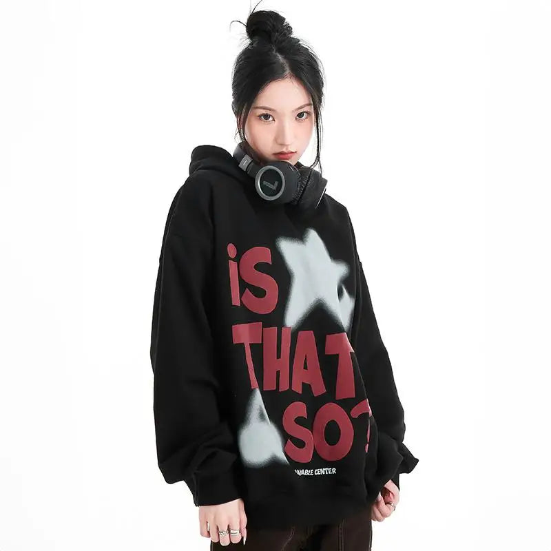 Y2k vintage star graphic letter print hoodie for trendy streetwear - hoodies