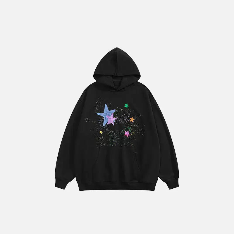 Vintage star graphic y2k oversized hoodie for comfort and style - black / s - hoodies