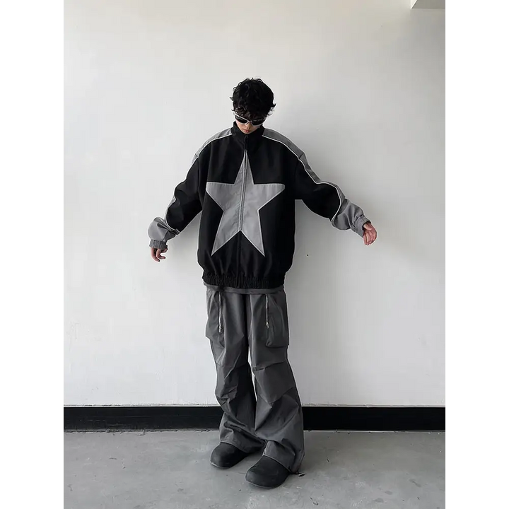 Vintage star print y2k windbreaker jacket for stylish comfort - jackets