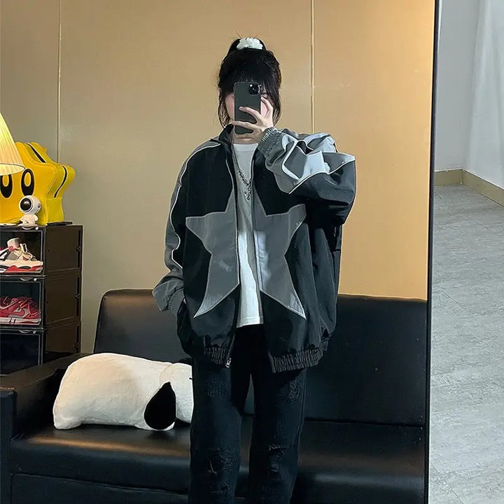 Vintage star print y2k windbreaker jacket for stylish comfort - jackets