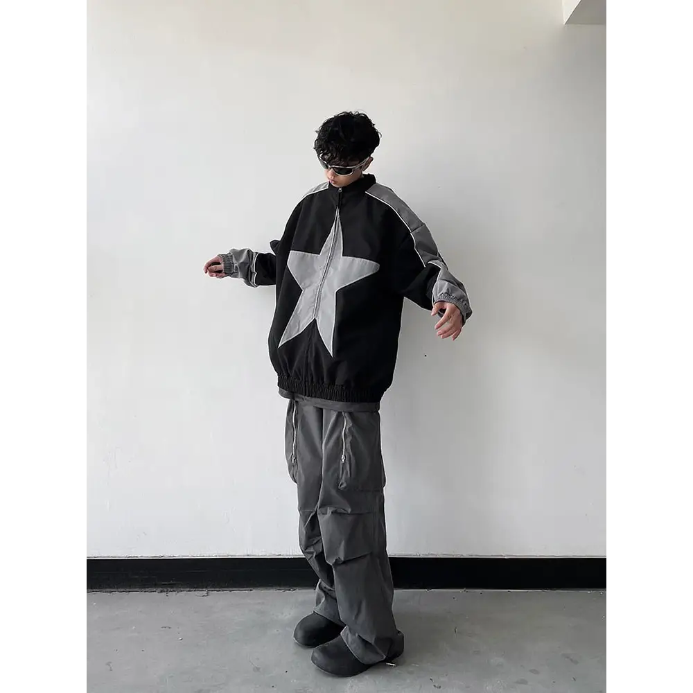 Vintage star print y2k windbreaker jacket for stylish comfort - jackets