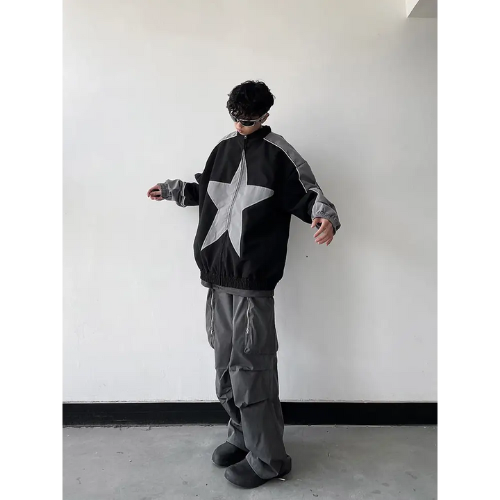 Vintage star print y2k windbreaker jacket for stylish comfort - jackets