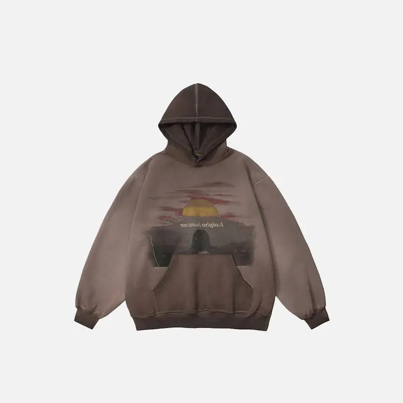 Vintage y2k sunset print hoodie for fashion-forward style - auburn / m - hoodies