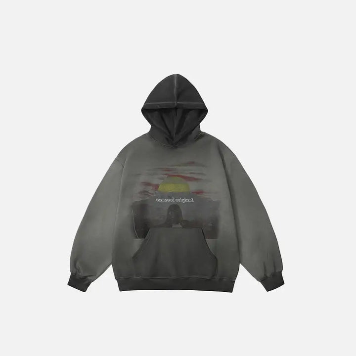 Vintage y2k sunset print hoodie for fashion-forward style - gray / m - hoodies