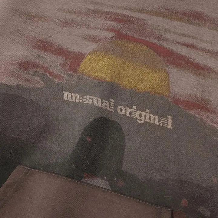 Vintage y2k sunset print hoodie for fashion-forward style - hoodies