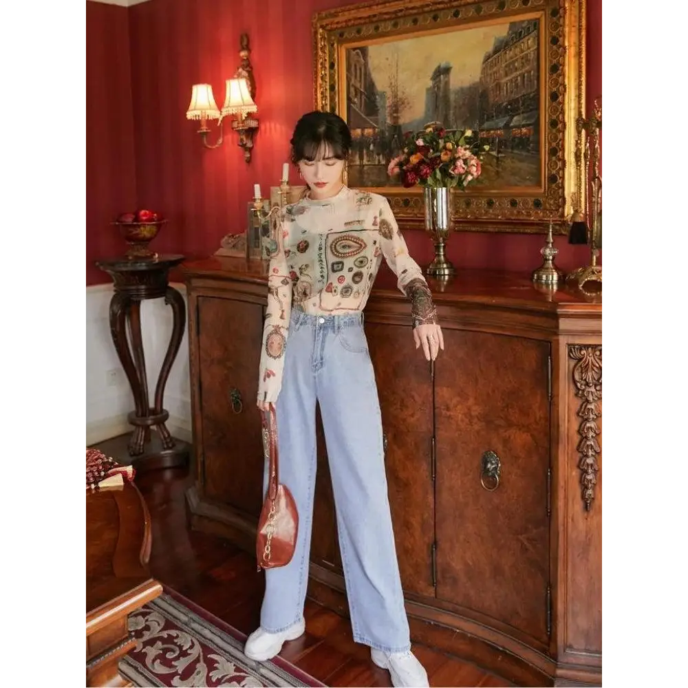 Vintage symbols y2k jacket with artistic prints and nostalgic charm - beige / one size - top