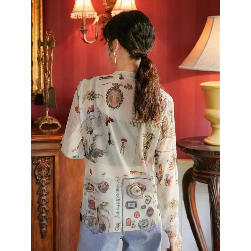 Vintage symbols y2k jacket with artistic prints and nostalgic charm - beige / one size - top