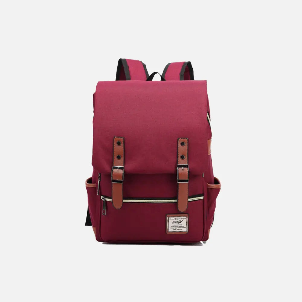 Vintage unisex waterproof backpack with large capacity and zip pockets - burgundy