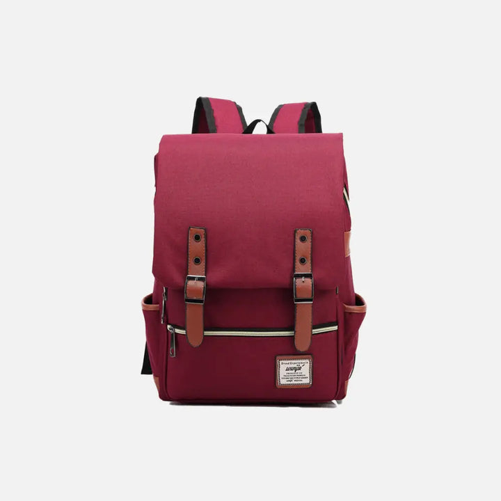 Vintage unisex waterproof backpack with large capacity and zip pockets - burgundy