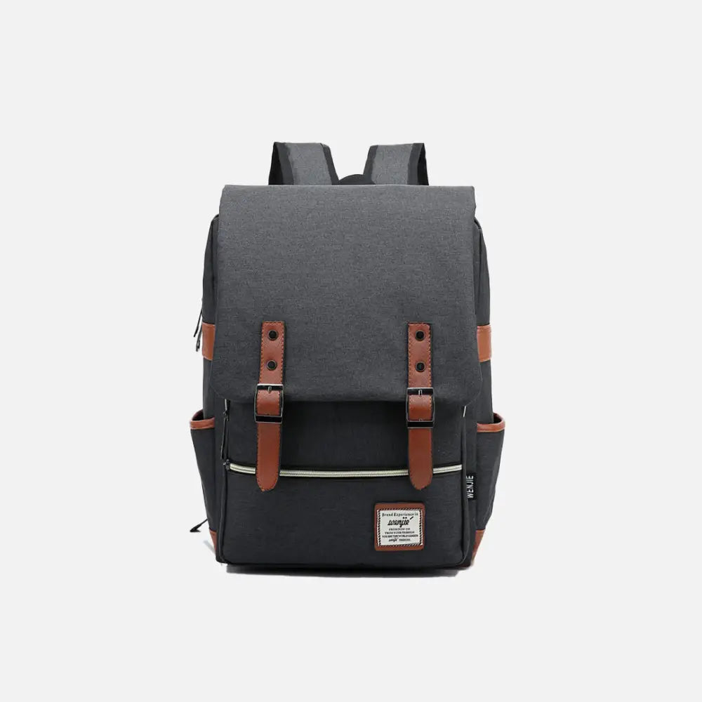 Vintage unisex waterproof backpack with large capacity and zip pockets - dark grey