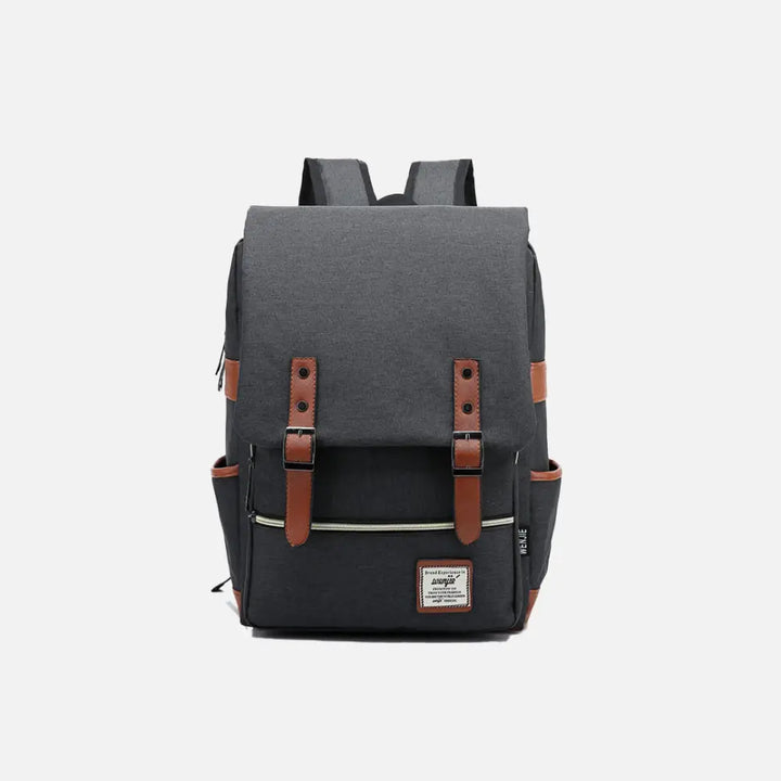 Vintage unisex waterproof backpack with large capacity and zip pockets - dark grey