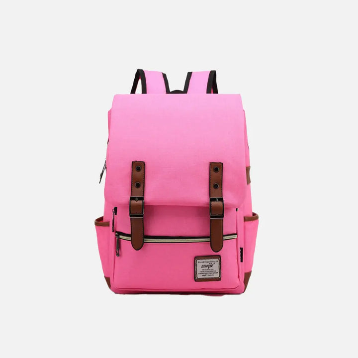 Vintage unisex waterproof backpack with large capacity and zip pockets - hot pink