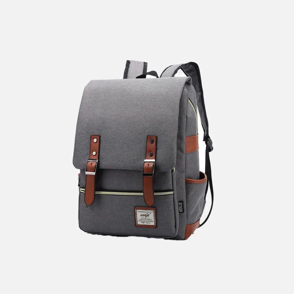 Vintage unisex waterproof backpack with large capacity and zip pockets - light grey