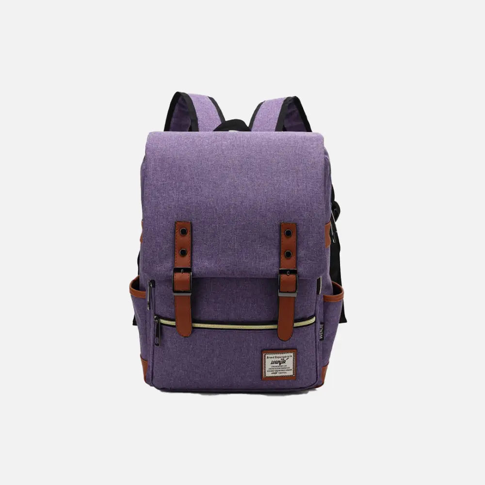 Vintage unisex waterproof backpack with large capacity and zip pockets - purple