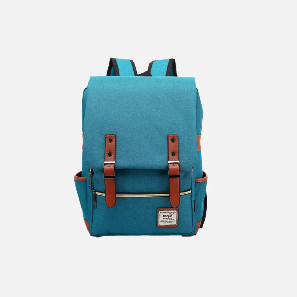 Vintage unisex waterproof backpack with large capacity and zip pockets - sky blue