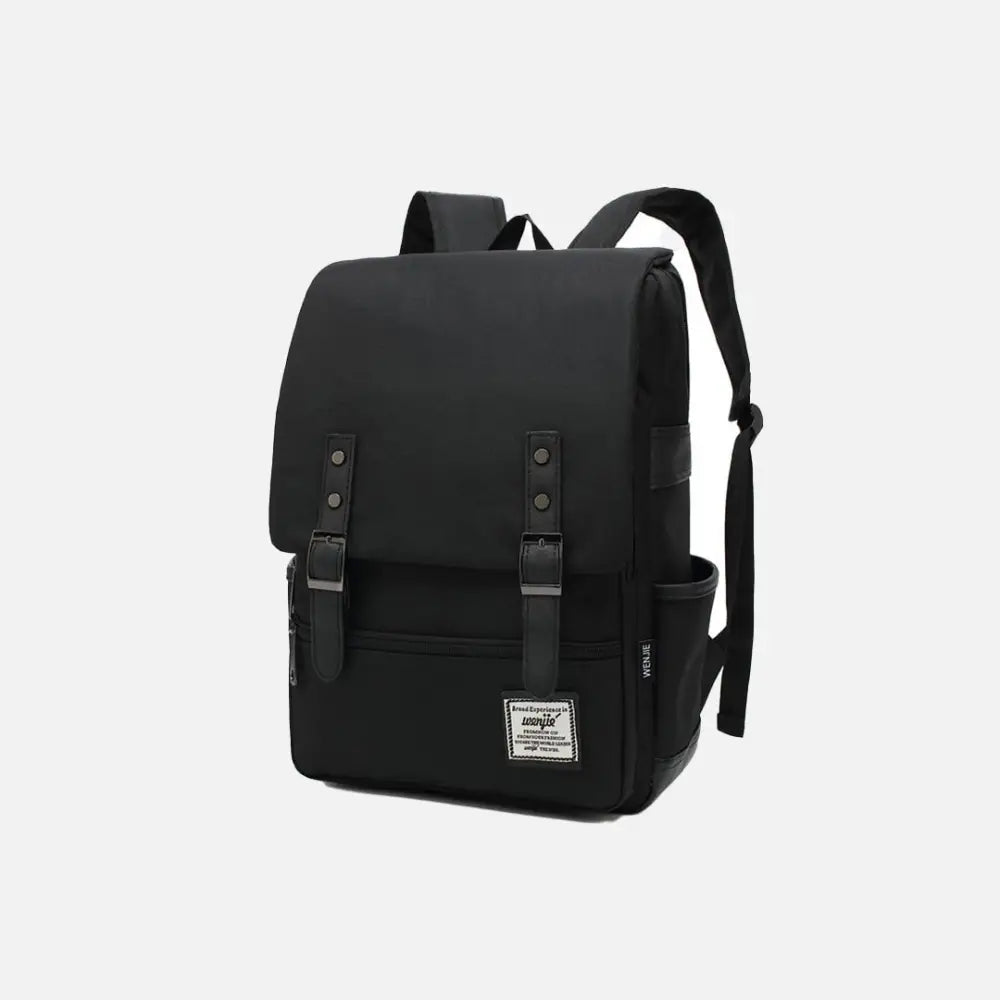 Vintage unisex waterproof backpack with large capacity and zip pockets - total black