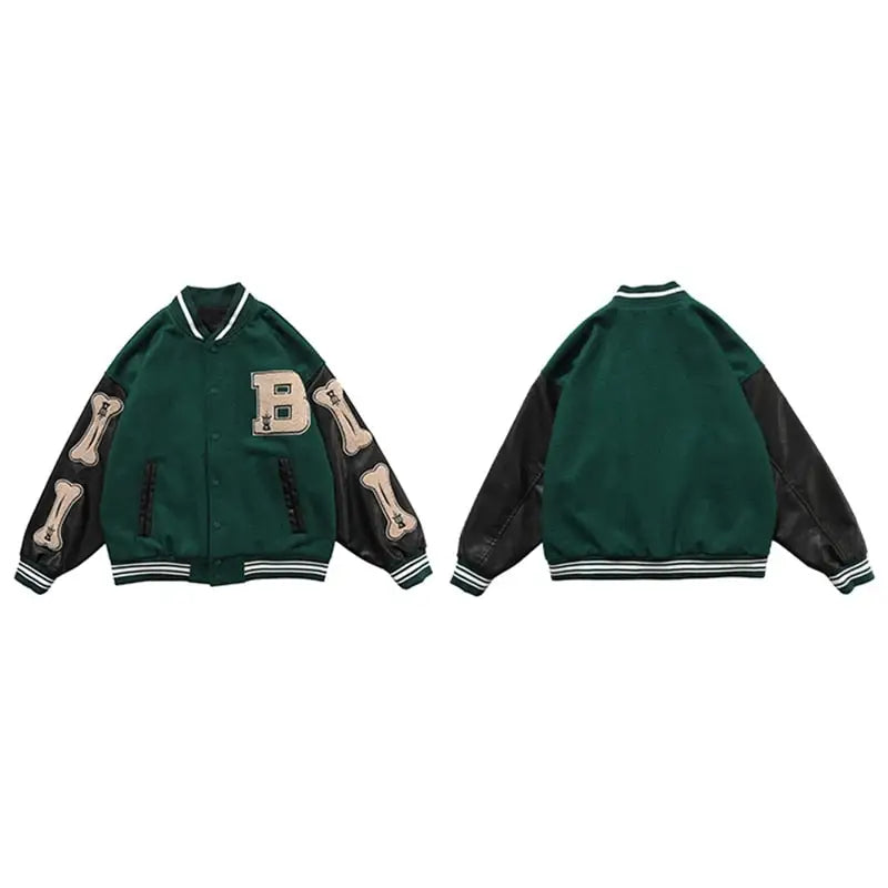 Vintage y2k style cotton varsity jacket - green / m