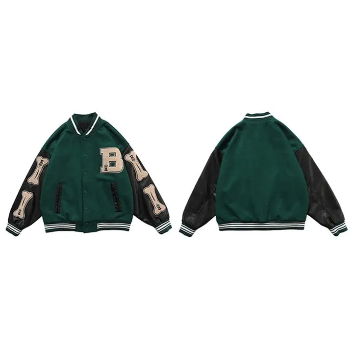 Vintage y2k style cotton varsity jacket - green / m