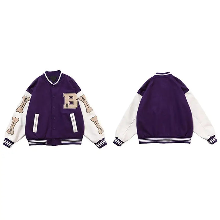 Vintage y2k style cotton varsity jacket - purple / m