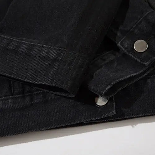 Vintage washed black denim jacket in y2k streetwear style