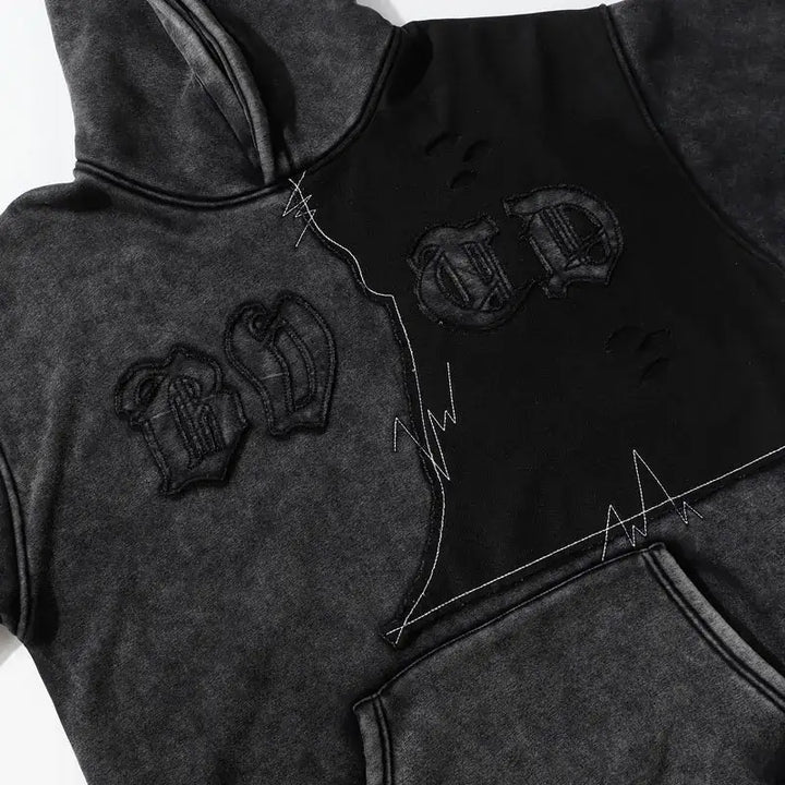 Y2k vintage washed black ripped hoodie for bold streetwear style - hoodies