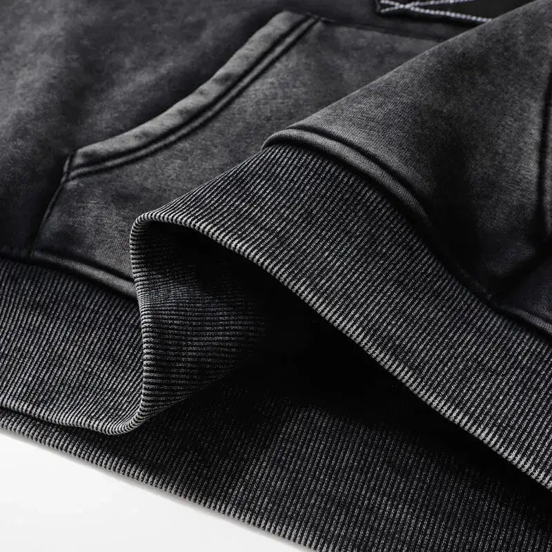 Y2k vintage washed black ripped hoodie for bold streetwear style - hoodies