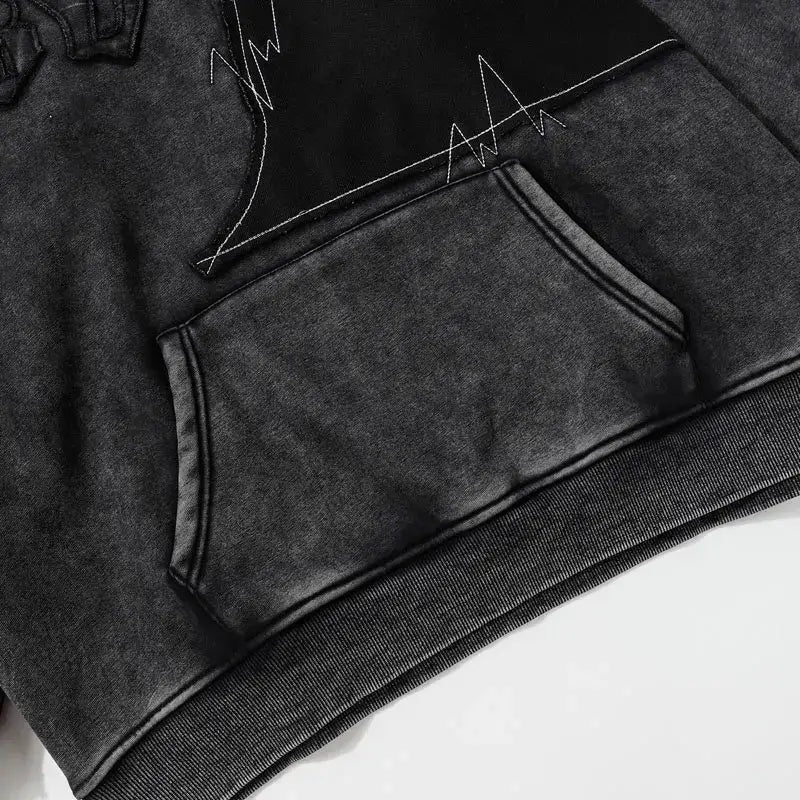 Y2k vintage washed black ripped hoodie for bold streetwear style - hoodies