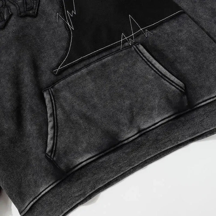 Y2k vintage washed black ripped hoodie for bold streetwear style - hoodies