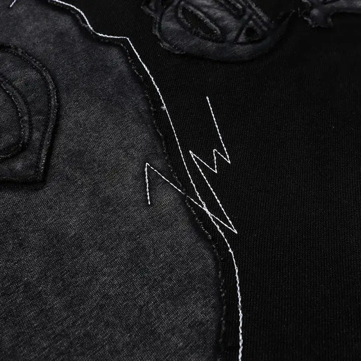 Y2k vintage washed black ripped hoodie for bold streetwear style - hoodies