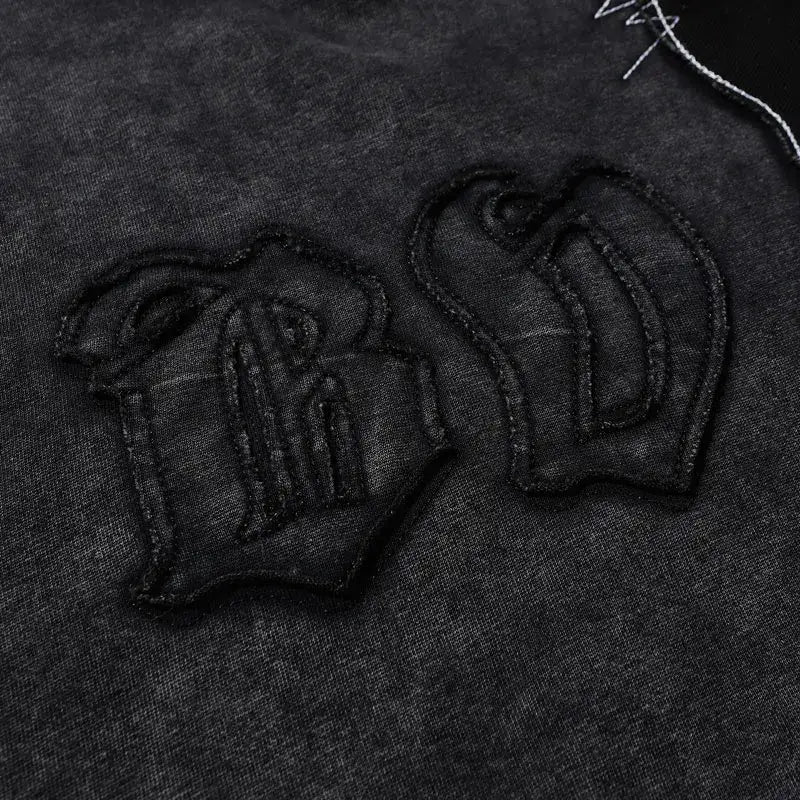 Y2k vintage washed black ripped hoodie for bold streetwear style - hoodies