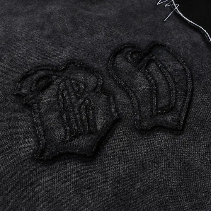 Y2k vintage washed black ripped hoodie for bold streetwear style - hoodies