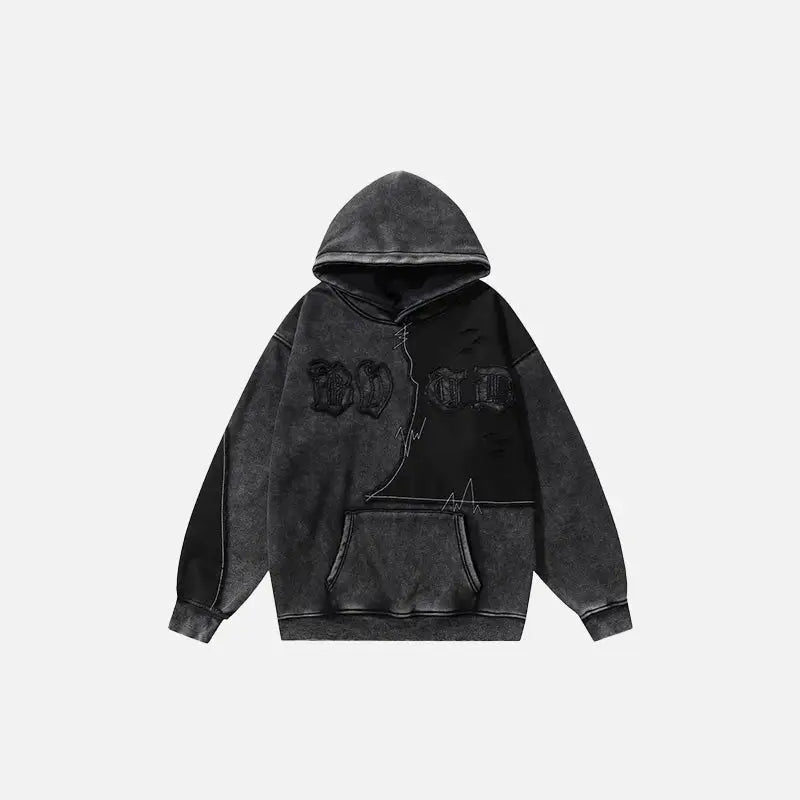 Y2k vintage washed black ripped hoodie for bold streetwear style - s - hoodies
