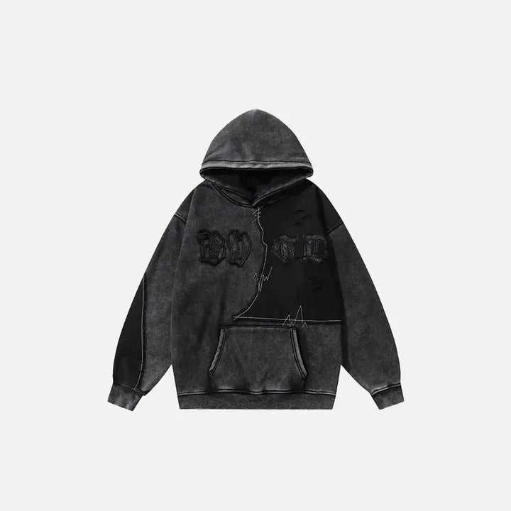 Y2k vintage washed black ripped hoodie for bold streetwear style - s - hoodies