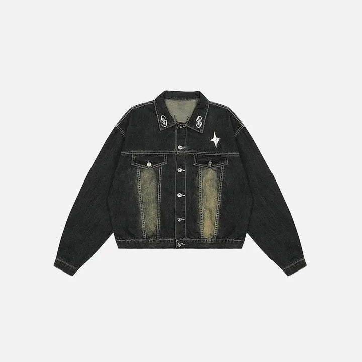 Vintage washed y2k denim jacket for a nostalgic streetwear look - black / m