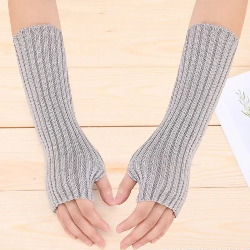 Y2k knitted half finger mittens in plain acrylic for stylish warmth - gray / 30 cm