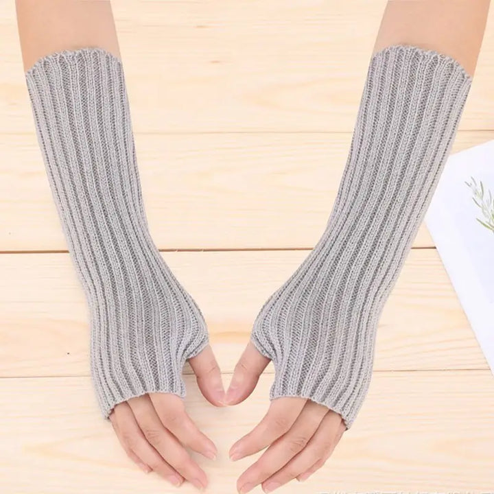 Y2k knitted half finger mittens in plain acrylic for stylish warmth - gray / 30 cm