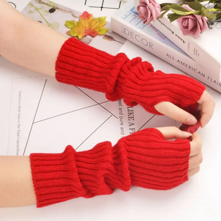 Y2k knitted half finger mittens in plain acrylic for stylish warmth