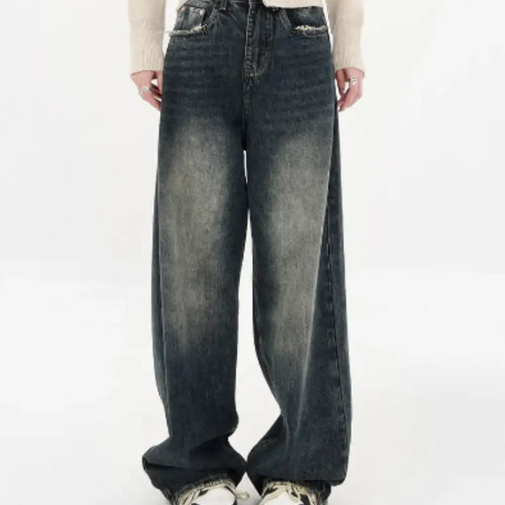 Y2k washed blue loose jeans for urban fashion enthusiasts