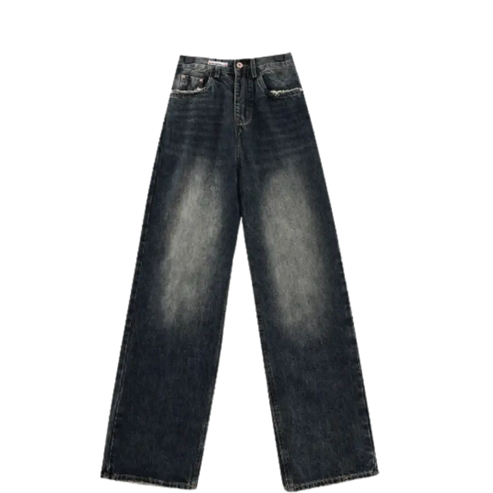 Y2k washed blue loose jeans for urban fashion enthusiasts - s