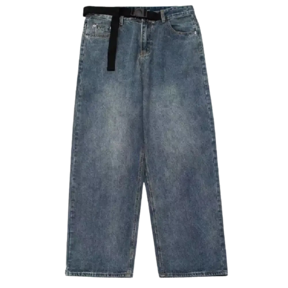 Washed blue baggy jeans belt for y2k urban fashion - s