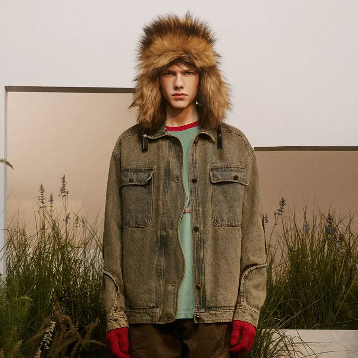 Vintage y2k jacket with classic collar and one-button closure - denim