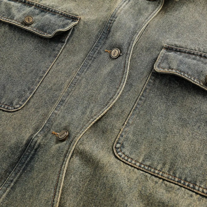 Vintage y2k jacket with classic collar and one-button closure - denim
