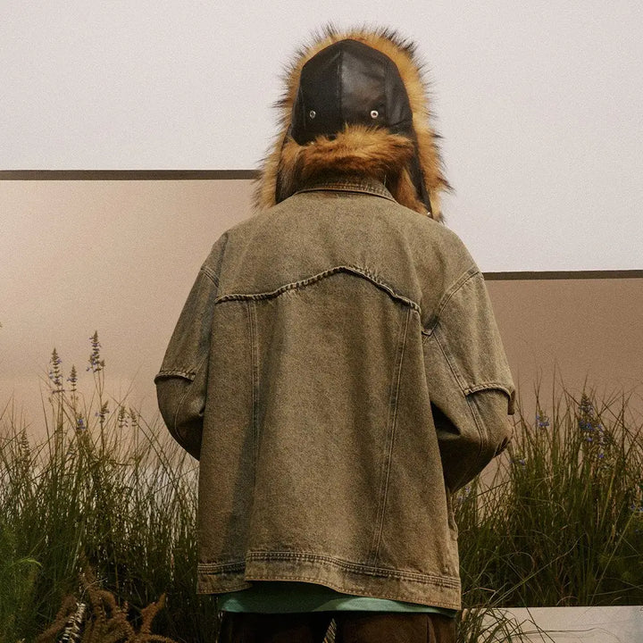 Vintage y2k jacket with classic collar and one-button closure - denim