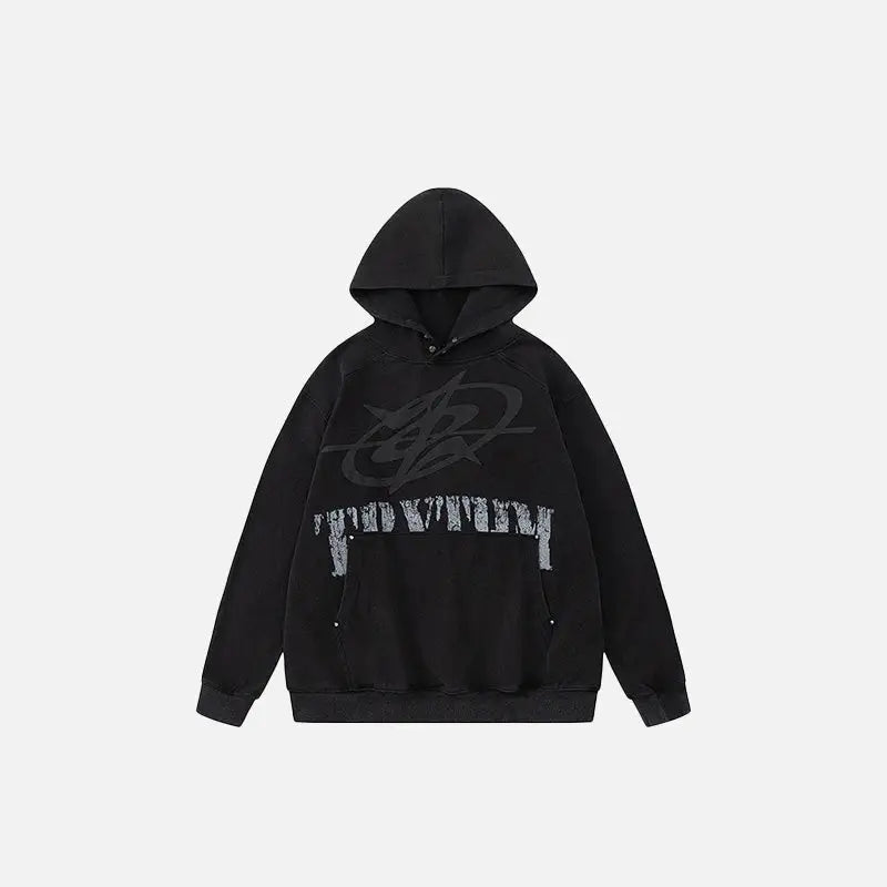 Galaxy y2k washed letters hoodie for style and comfort - black / m - hoodies