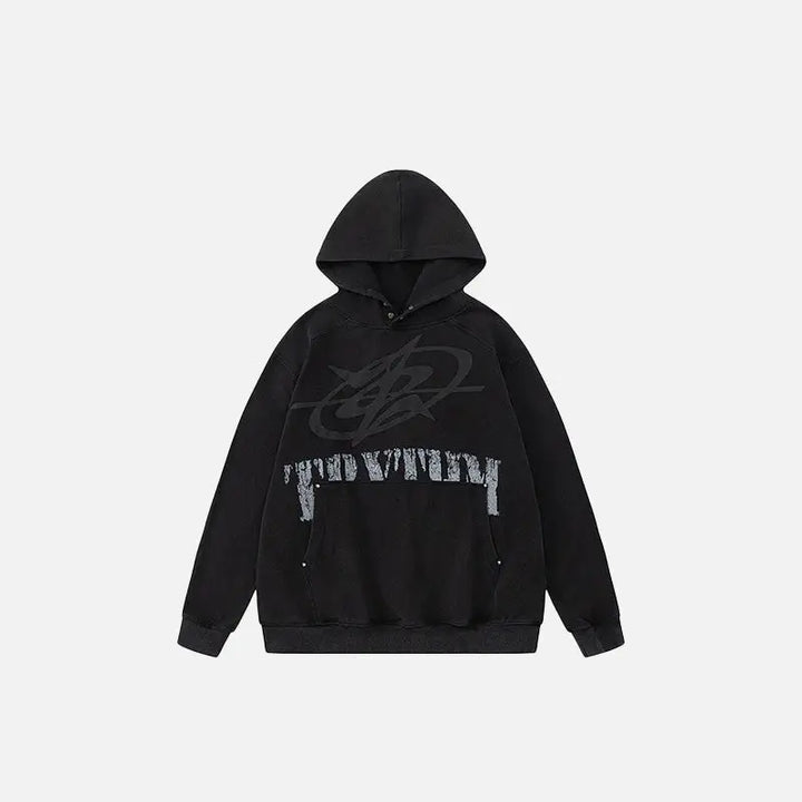 Galaxy y2k washed letters hoodie for style and comfort - black / m - hoodies