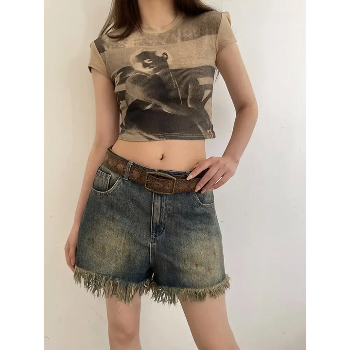 Y2k brown washed pu belt with heart pattern and stainless steel finish - 100cm - belts