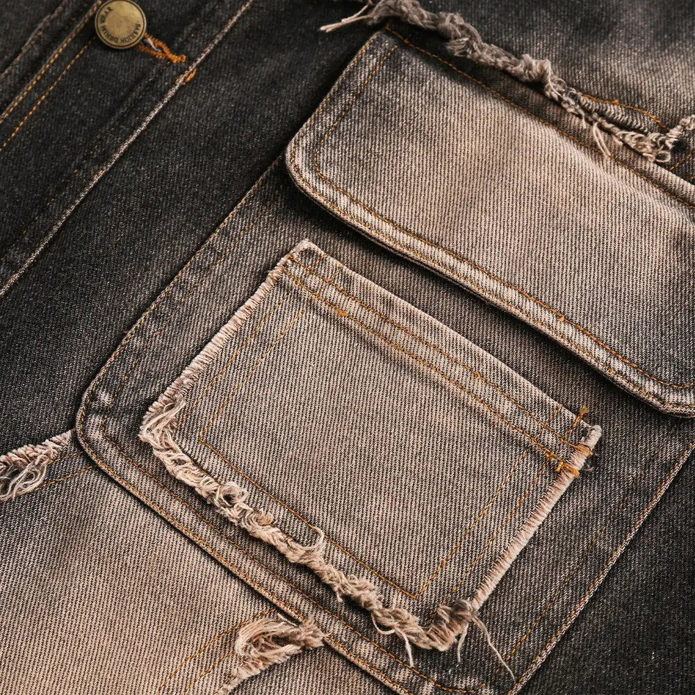 Y2k washed tie-dye denim jacket for trendy streetwear style