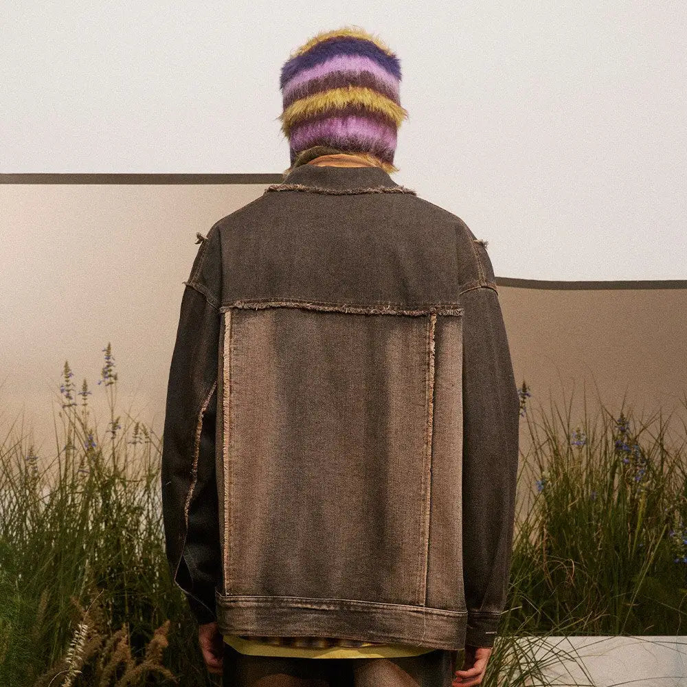 Y2k washed tie-dye denim jacket for trendy streetwear style