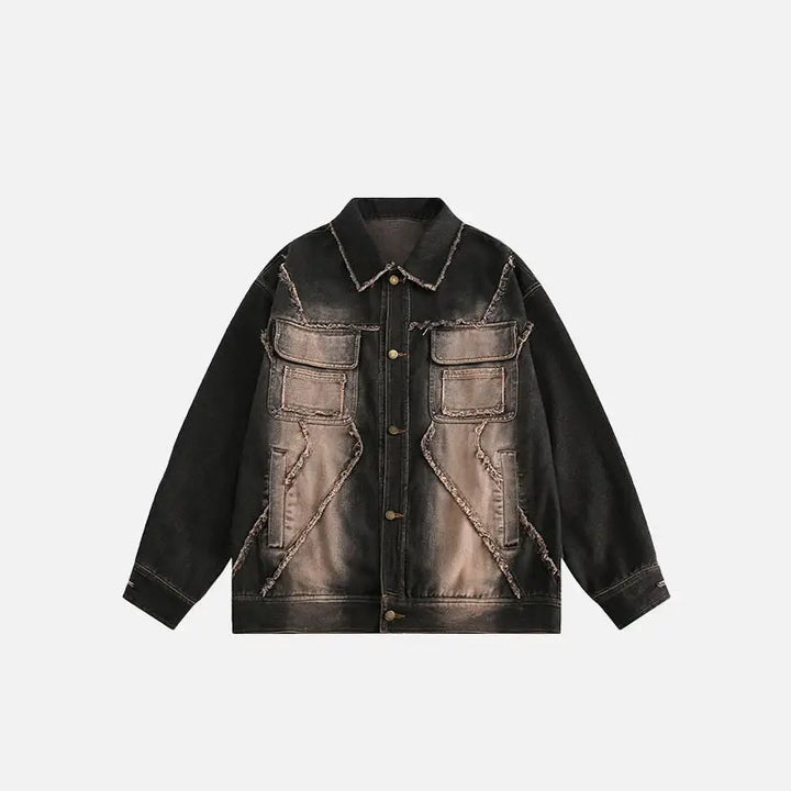 Y2k washed tie-dye denim jacket for trendy streetwear style - black / m